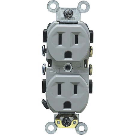 Leviton Straight Blade Receptacle, 5-15R, 15 A, 125V AC, 2 Pole, 3 Wire, Self-Grounded 0CR15-0GS